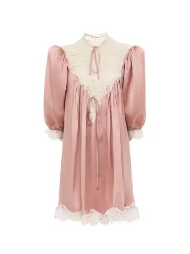 Chloé Gathered V-neck mini dress in washed silk satin & lace | Thumbnail 2 Chloé Gathered V-neck mini dress in washed silk satin & lace | Thumbnail 2
