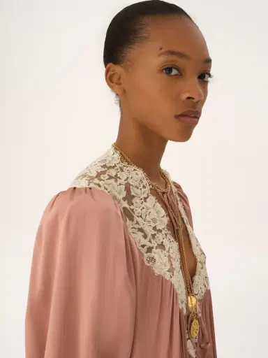 Chloé Gathered V-neck mini dress in washed silk satin & lace | Thumbnail 6 Chloé Gathered V-neck mini dress in washed silk satin & lace | Thumbnail 6