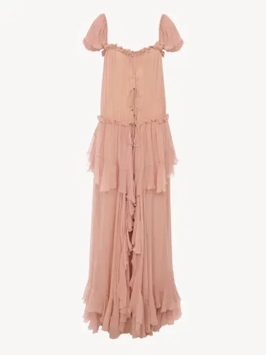Chloé Gathered long ruffled dress in silk mousseline | Thumbnail 2 Chloé Gathered long ruffled dress in silk mousseline | Thumbnail 2