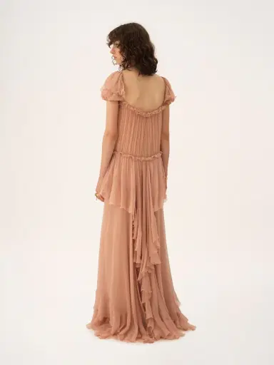 Chloé Gathered long ruffled dress in silk mousseline | Thumbnail 5 Chloé Gathered long ruffled dress in silk mousseline | Thumbnail 5