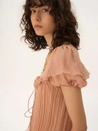 Chloé Gathered long ruffled dress in silk mousseline | Thumbnail 6 Chloé Gathered long ruffled dress in silk mousseline | Thumbnail 6