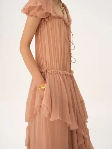 Chloé Gathered long ruffled dress in silk mousseline | Thumbnail 7 Chloé Gathered long ruffled dress in silk mousseline | Thumbnail 7