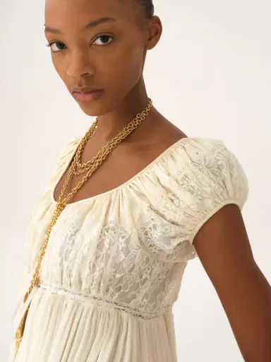 Chloé Short-sleeve mini dress in silk mousseline & lace | Thumbnail 4 Chloé Short-sleeve mini dress in silk mousseline & lace | Thumbnail 4