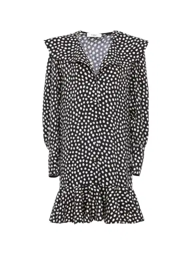 Chloé Long-sleeve mini dress in silk jacquard | Thumbnail 1 Chloé Long-sleeve mini dress in silk jacquard | Thumbnail 1
