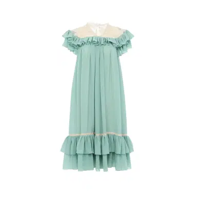 Chloé Short-sleeve mini dress in silk georgette & lace | Thumbnail 1 Chloé Short-sleeve mini dress in silk georgette & lace | Thumbnail 1