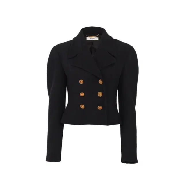 Double-breasted cropped jacket in wool bouclette Double-breasted cropped jacket in wool bouclette