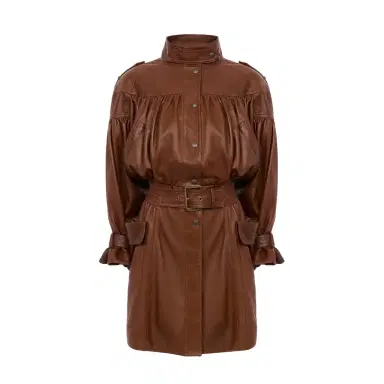 Chloé High-neck puff-sleeve coat in leather | Thumbnail 1 Chloé High-neck puff-sleeve coat in leather | Thumbnail 1