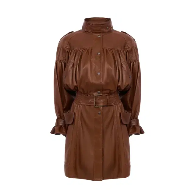 High-neck puff-sleeve coat in leather High-neck puff-sleeve coat in leather