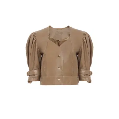 Chloé Cropped puff-sleeve jacket in leather | Thumbnail 1 Chloé Cropped puff-sleeve jacket in leather | Thumbnail 1