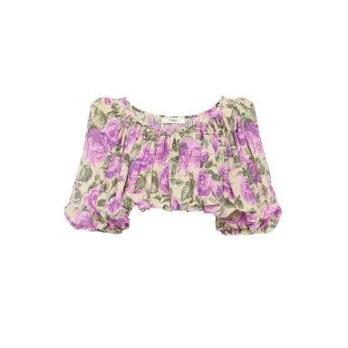 Chloé Puff-sleeve cropped top in silk jacquard | Thumbnail 1 Chloé Puff-sleeve cropped top in silk jacquard | Thumbnail 1