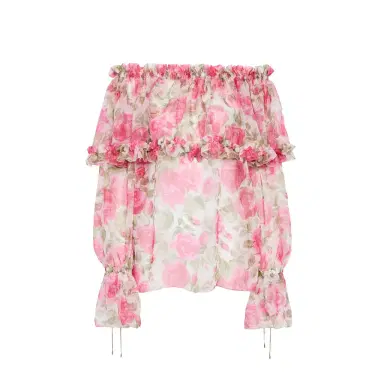 Chloé Off-the-shoulder puff-sleeve top in silk mousseline | Thumbnail 1 Chloé Off-the-shoulder puff-sleeve top in silk mousseline | Thumbnail 1