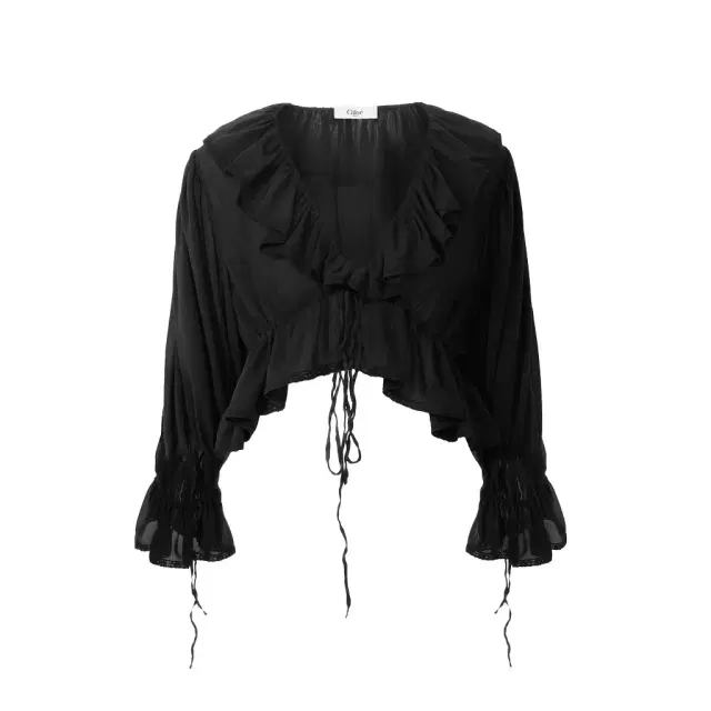 Cropped V-neck ruffle top in silk georgette & lace Cropped V-neck ruffle top in silk georgette & lace