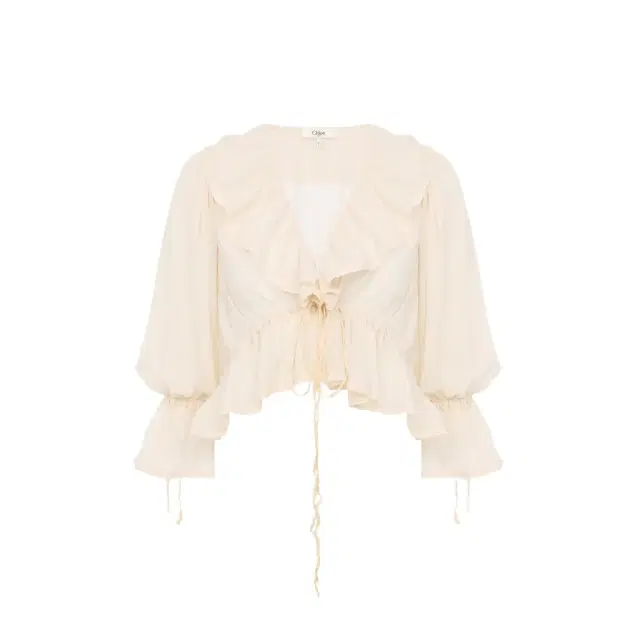 Cropped V-neck ruffle top in silk georgette & lace Cropped V-neck ruffle top in silk georgette & lace