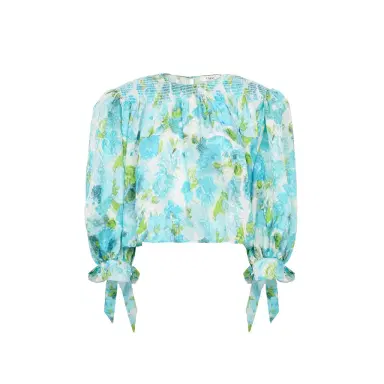 Chloé Gathered cropped top in silk jacquard | Thumbnail 1 Chloé Gathered cropped top in silk jacquard | Thumbnail 1
