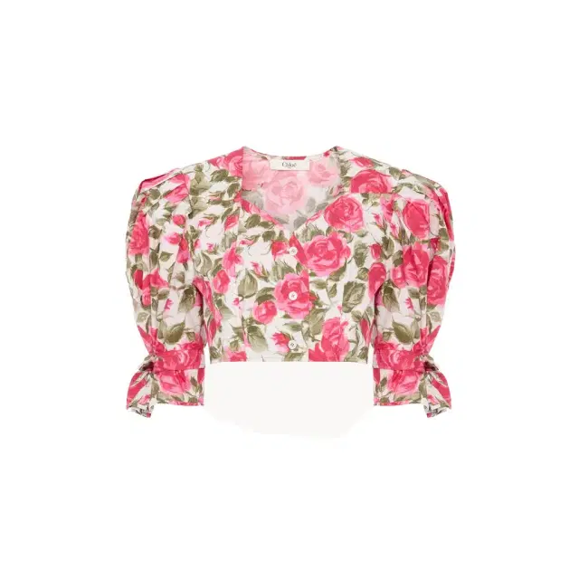 Puff-sleeve cropped top in cotton poplin Puff-sleeve cropped top in cotton poplin
