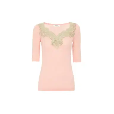 Chloé Elbow-sleeve fitted sweater in a wool knit & lace | Thumbnail 1 Chloé Elbow-sleeve fitted sweater in a wool knit & lace | Thumbnail 1