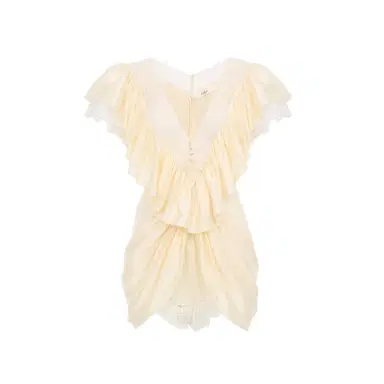 Chloé V-neck short jumpsuit in washed silk satin & lace | Thumbnail 1 Chloé V-neck short jumpsuit in washed silk satin & lace | Thumbnail 1