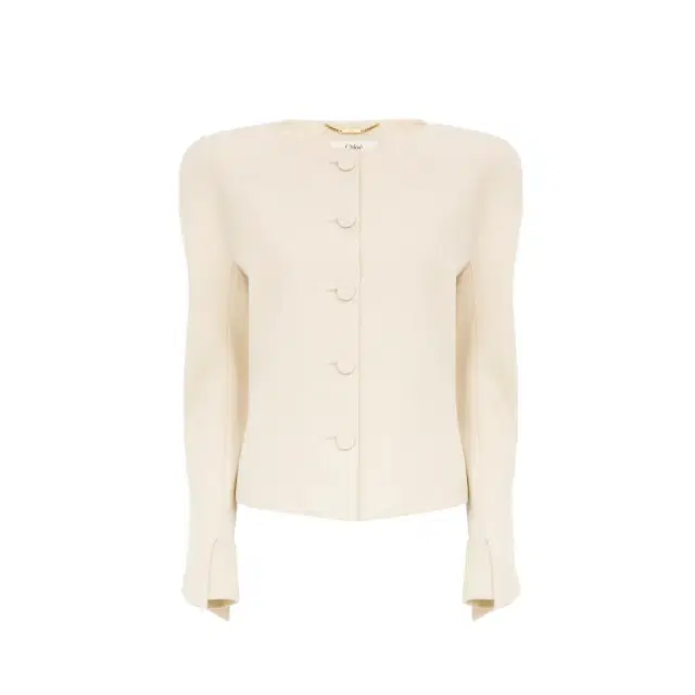 Collarless fitted jacket in wool grain de poudre Collarless fitted jacket in wool grain de poudre