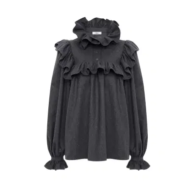 Chloé High-neck ruffle top in wool & cashmere flannel | Thumbnail 1 Chloé High-neck ruffle top in wool & cashmere flannel | Thumbnail 1