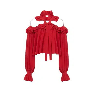 Chloé Cut-out ruffle top in silk jacquard | Thumbnail 1 Chloé Cut-out ruffle top in silk jacquard | Thumbnail 1