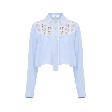 Chloé Cropped blouse in silk, cotton poplin & lace | Thumbnail 1 Chloé Cropped blouse in silk, cotton poplin & lace | Thumbnail 1