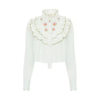 Chloé Cropped ruffled blouse in silk & cotton poplin | Thumbnail 1 Chloé Cropped ruffled blouse in silk & cotton poplin | Thumbnail 1