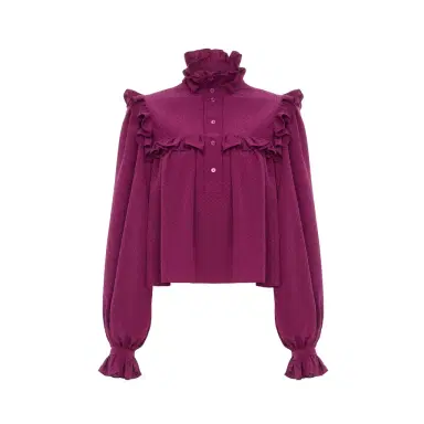 Chloé Ruffled high-neck top in silk jacquard | Thumbnail 1 Chloé Ruffled high-neck top in silk jacquard | Thumbnail 1