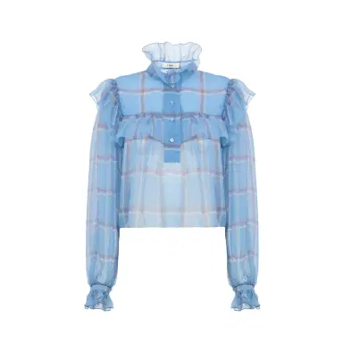 Chloé Ruffled top in check silk mousseline | Thumbnail 1 Chloé Ruffled top in check silk mousseline | Thumbnail 1