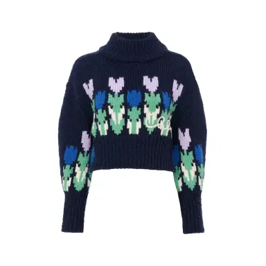 Chloé Cropped mock-neck logo sweater in a wool knit | Thumbnail 1 Chloé Cropped mock-neck logo sweater in a wool knit | Thumbnail 1