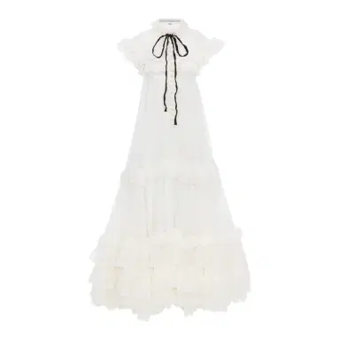 Chloé Tie-front ruffled long dress in silk mousseline & lace | Thumbnail 1 Chloé Tie-front ruffled long dress in silk mousseline & lace | Thumbnail 1