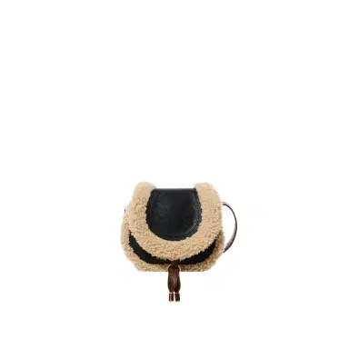 Chloé Small Marcie saddle bag in shearling & grained leather | Thumbnail 1 Chloé Small Marcie saddle bag in shearling & grained leather | Thumbnail 1