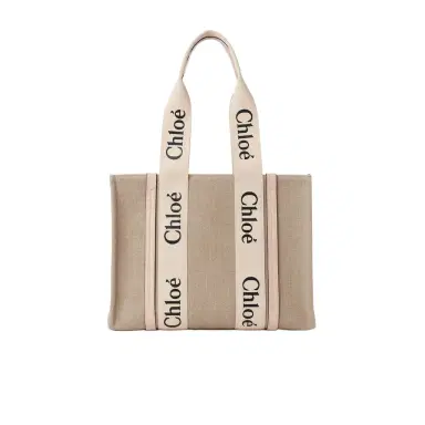 Chloé Woody tote bag in linen | Thumbnail 1 Chloé Woody tote bag in linen | Thumbnail 1