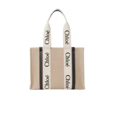 Chloé Woody tote bag in linen | Thumbnail 1 Chloé Woody tote bag in linen | Thumbnail 1