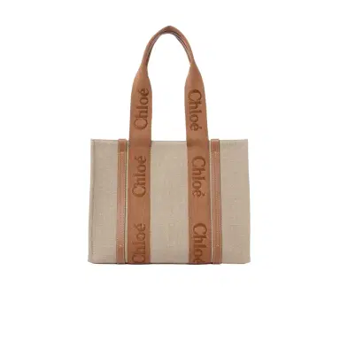 Chloé Woody tote bag in linen | Thumbnail 1 Chloé Woody tote bag in linen | Thumbnail 1