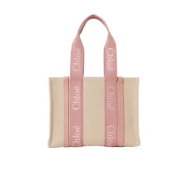 Chloé Woody tote bag in linen | Thumbnail 1 Chloé Woody tote bag in linen | Thumbnail 1