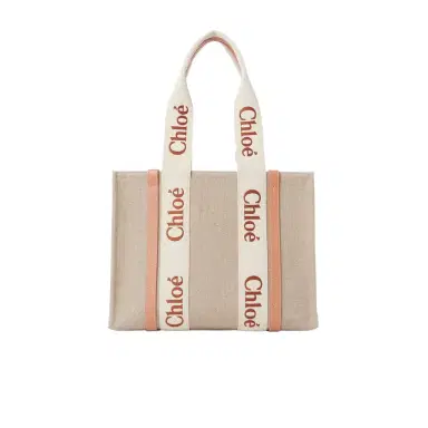 Chloé Woody tote bag in linen | Thumbnail 1 Chloé Woody tote bag in linen | Thumbnail 1