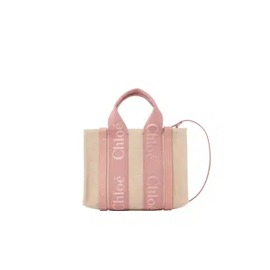 Chloé Small Woody tote bag in linen | Thumbnail 1 Chloé Small Woody tote bag in linen | Thumbnail 1