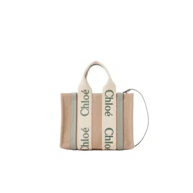 Chloé Small Woody tote bag in linen | Thumbnail 1 Chloé Small Woody tote bag in linen | Thumbnail 1