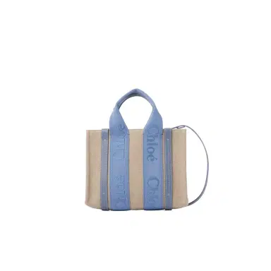 Chloé Small Woody tote bag in linen | Thumbnail 1 Chloé Small Woody tote bag in linen | Thumbnail 1
