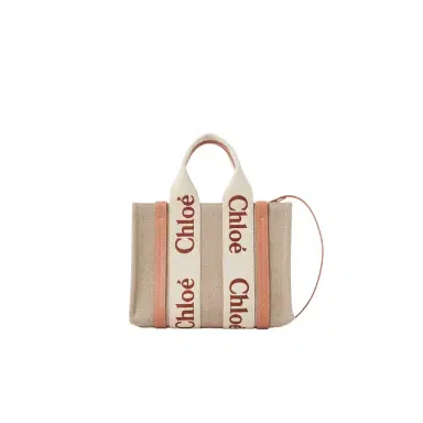Chloé Small Woody tote bag in linen | Thumbnail 1 Chloé Small Woody tote bag in linen | Thumbnail 1