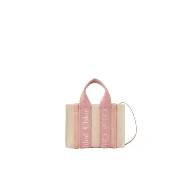 Chloé Mini Woody tote bag in linen | Thumbnail 1 Chloé Mini Woody tote bag in linen | Thumbnail 1