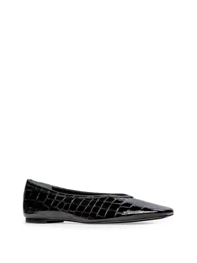 Black Suede Studio Ayra Flats in Croc Patent Leather | Thumbnail 3 Black Suede Studio Ayra Flats in Croc Patent Leather | Thumbnail 3