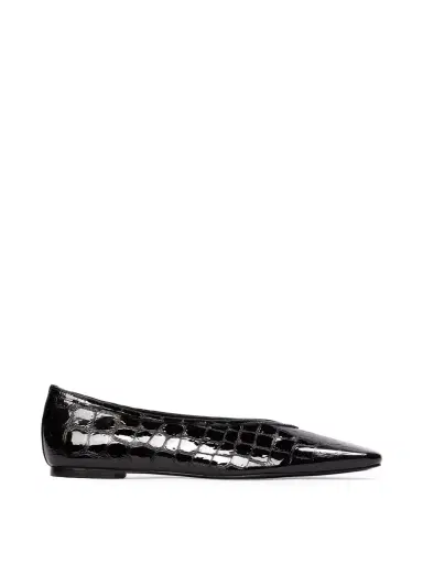 Black Suede Studio Ayra Flats in Croc Patent Leather | Thumbnail 1 Black Suede Studio Ayra Flats in Croc Patent Leather | Thumbnail 1
