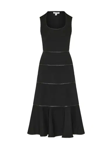 Alaïa Charnière Leather-Trim Wool Midi Dress | Thumbnail 1 Alaïa Charnière Leather-Trim Wool Midi Dress | Thumbnail 1