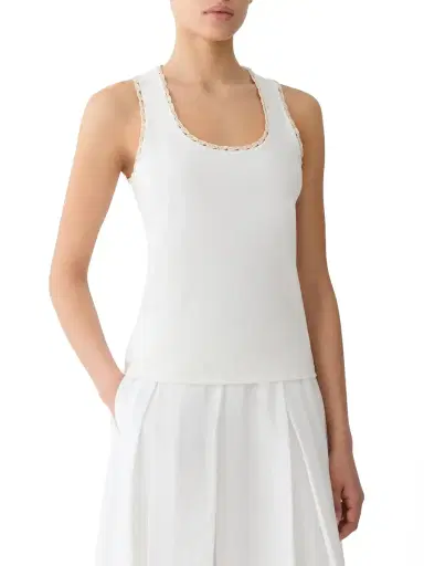 LAFAYETTE 148 Cotton Rib Crochet Trim Tank | Thumbnail 2 LAFAYETTE 148 Cotton Rib Crochet Trim Tank | Thumbnail 2