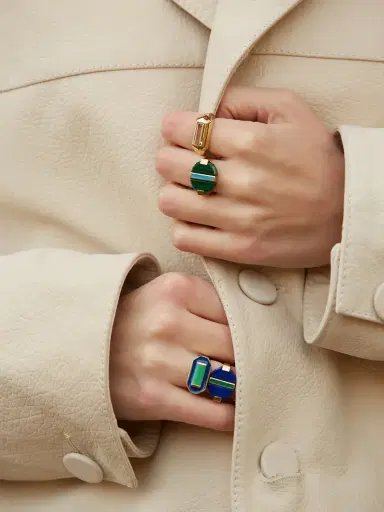 Aliita Malachite and Enamel Deco Empanada Ring | Thumbnail 2 Aliita Malachite and Enamel Deco Empanada Ring | Thumbnail 2