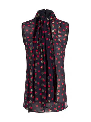 Adam Lippes Swayze Chiffon Jacquard Scarf-Neck Top | Thumbnail 1 Adam Lippes Swayze Chiffon Jacquard Scarf-Neck Top | Thumbnail 1