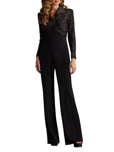 Tadashi Shoji Women's Lace-Crepe Jumpsuit - Black Beige | Thumbnail 2 Tadashi Shoji Women's Lace-Crepe Jumpsuit - Black Beige | Thumbnail 2