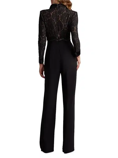 Tadashi Shoji Women's Lace-Crepe Jumpsuit - Black Beige | Thumbnail 4 Tadashi Shoji Women's Lace-Crepe Jumpsuit - Black Beige | Thumbnail 4