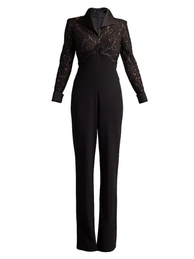 Tadashi Shoji Women's Lace-Crepe Jumpsuit - Black Beige | Thumbnail 1 Tadashi Shoji Women's Lace-Crepe Jumpsuit - Black Beige | Thumbnail 1